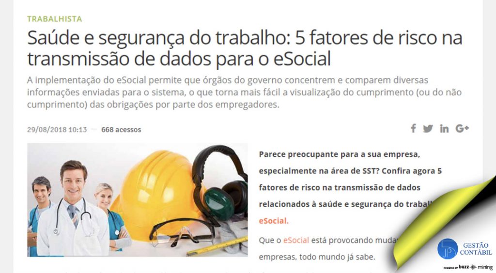 Saúde e segurança do trabalho: 5 fatores de risco na transmissão de dados para o eSocial #negócios #escritóriocontábil #acessoriacontábil #transmissãodedadoseSocial #soubuzzer (TOP 1 – Set)