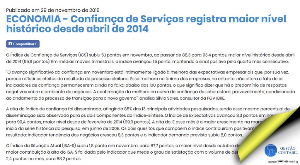 Confiança de Serviços registra maior nível histórico desde abril de 2014 #negócios #escritóriocontábil #acessoriacontábil #confiançadeserviços (TOP 4 – Dez)