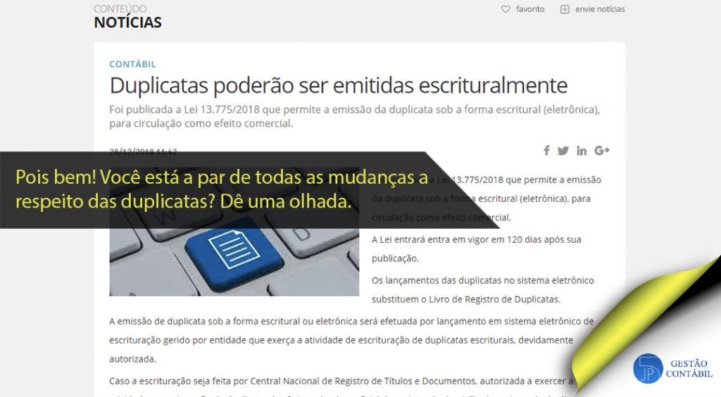 Duplicatas poderão ser emitidas escrituralmente #negócios #contabilidadebasica #acessoriacontabil #escritoriodecontabilidade #duplicataeletronica (TOP 4 – Jan)
