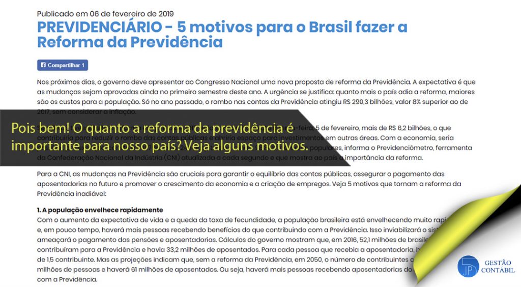 5 motivos para o Brasil fazer a Reforma da Previdência #negócios #contabilidadebasica #acessoriacontabil #escritoriodecontabilidade #reformadaprevidência (TOP 4 – Fev)