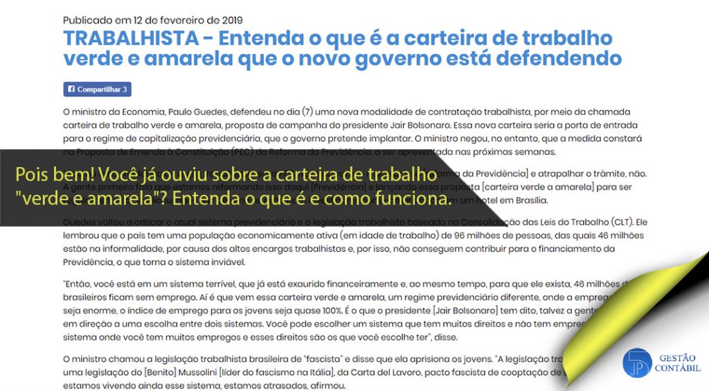 Entenda o que é a carteira de trabalho verde e amarela que o novo governo está defendendo #negócios #contabilidadebasica #acessoriacontabil #escritoriodecontabilidade #carteiradetrabalho (TOP 4 – Mar)